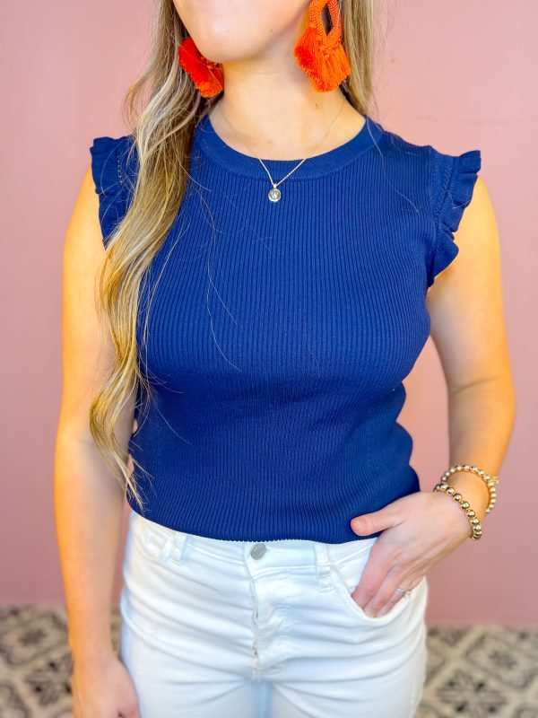 Charmingly Cute Knit Top-Navy For Sale