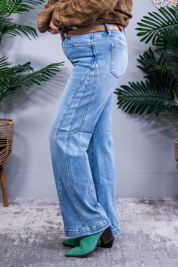 Melia High Rise Side Seam Detail Wide Leg Jeans Hot on Sale