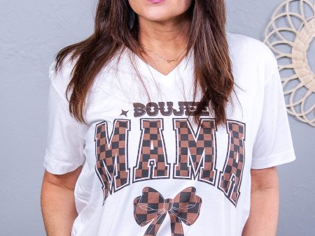 Boujee Mama White Bow Printed V Neck Graphic Tee - A3778WH Hot on Sale