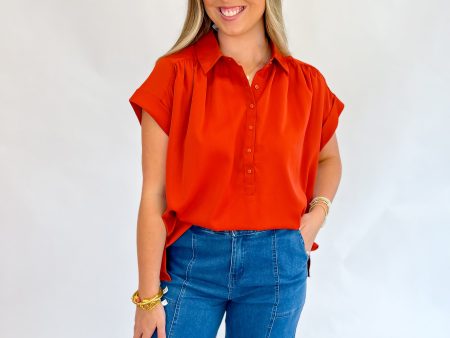 Cinnamon Collared Button Up Top For Cheap