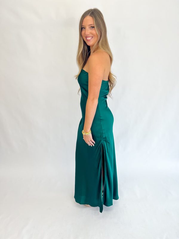 Going Out Strapless Bias Cut Maxi Dress-Hunter Green Online now