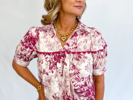 Sweet Times Collared V Neck Top-Merlot Fashion