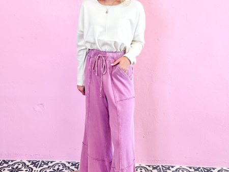 Comfy Terry Knit Wide Leg Pants For Sale