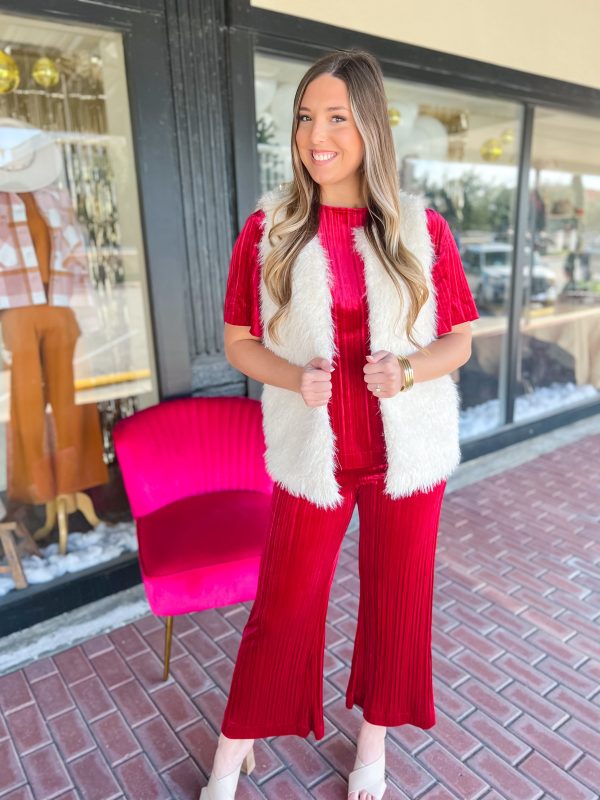 Velvet Pleated Pants-Red Online