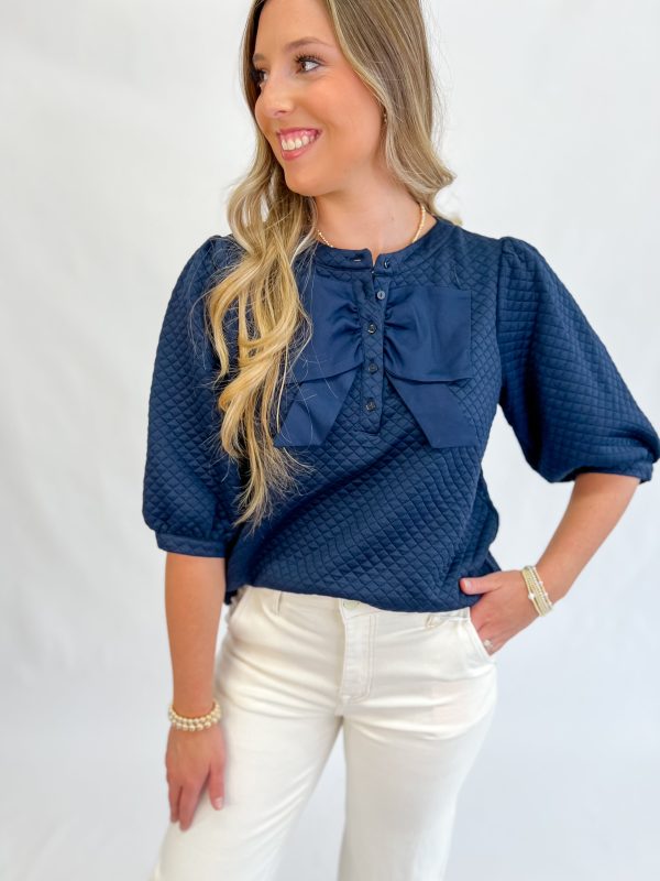 Navy Charm Textured Top Discount