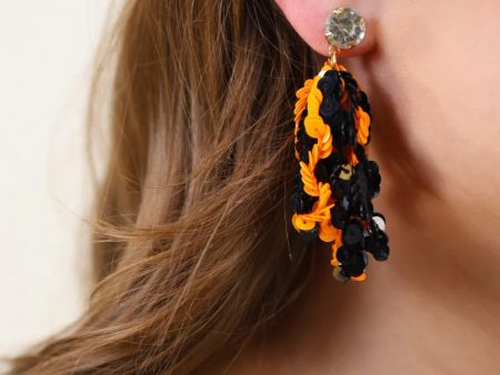 [Jess Lea] Spirit Sequin Fringe Earrings-Orange Black Online