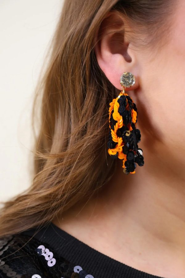 [Jess Lea] Spirit Sequin Fringe Earrings-Orange Black Online