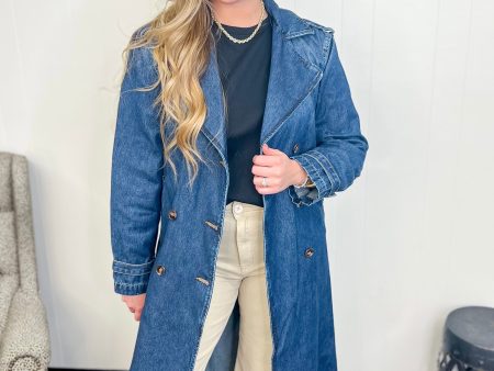 Downtown Denim Long Trench Coat Discount