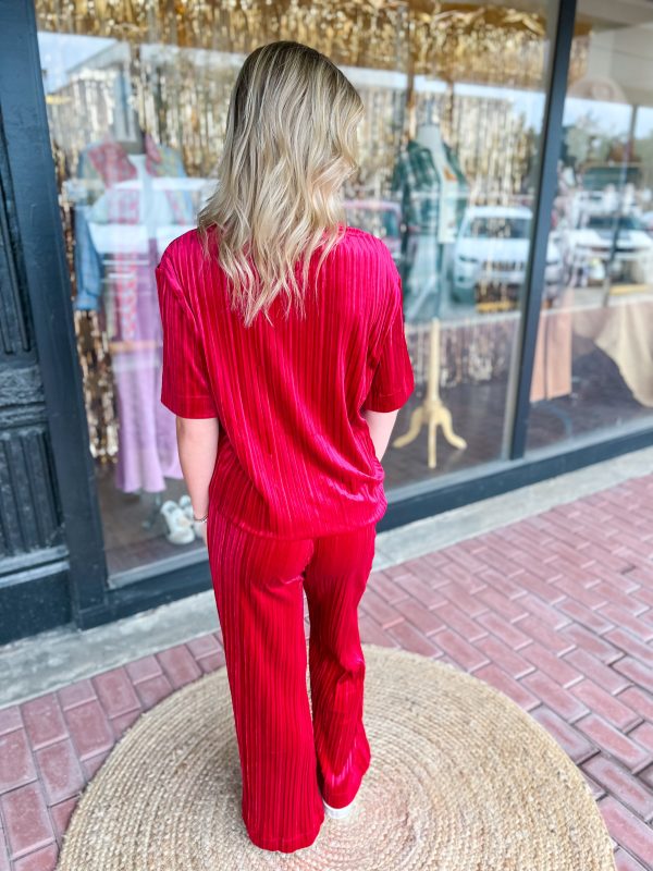 Velvet Pleated Pants-Red Online