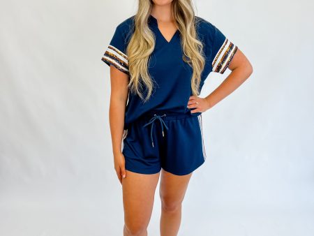 [Mary Square] Lauren Navy & Orange Short Set Fashion