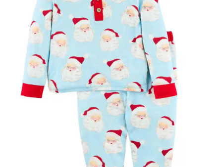 [Mud Pie] Blue Vintage Santa Toddler Pajamas Fashion