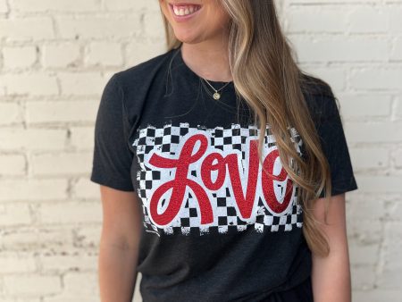 Glittered Love  Black Checkered Tee Online Hot Sale