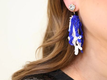 [Jess Lea] Spirit Sequin Fringe Earrings-Blue White Fashion