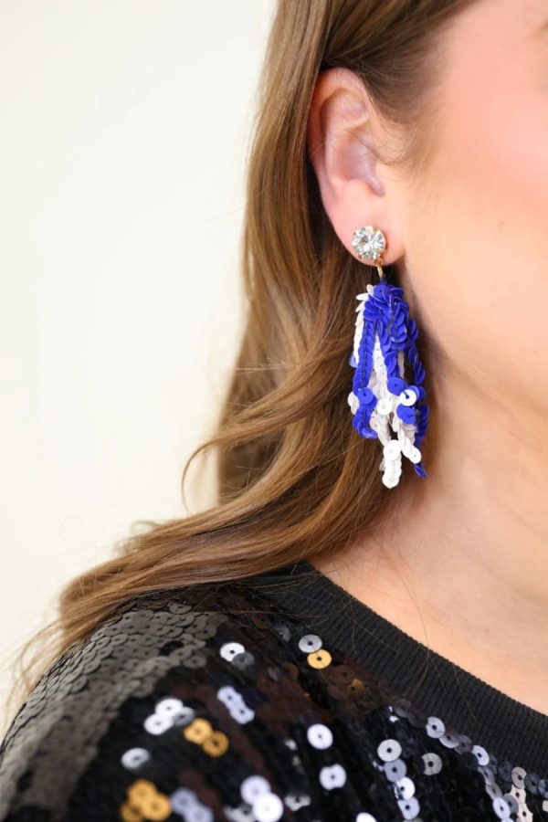 [Jess Lea] Spirit Sequin Fringe Earrings-Blue White Fashion