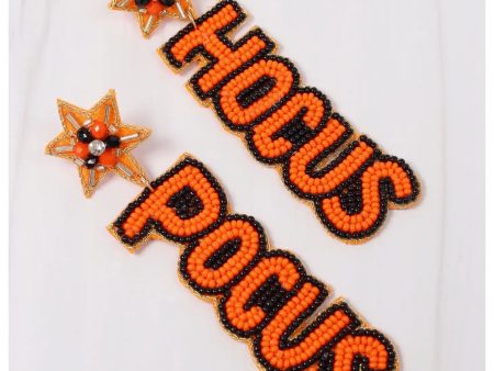 Hocus Pocus Beaded Drop Earrings-Orange For Sale