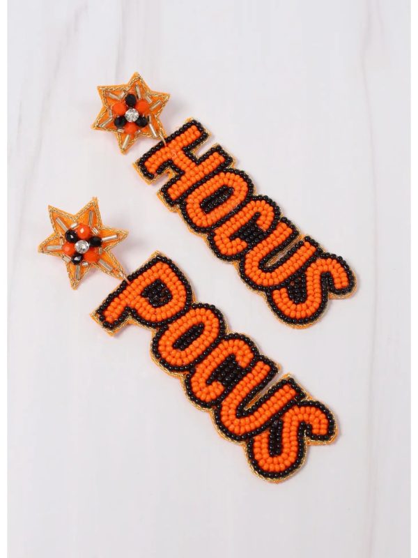 Hocus Pocus Beaded Drop Earrings-Orange For Sale