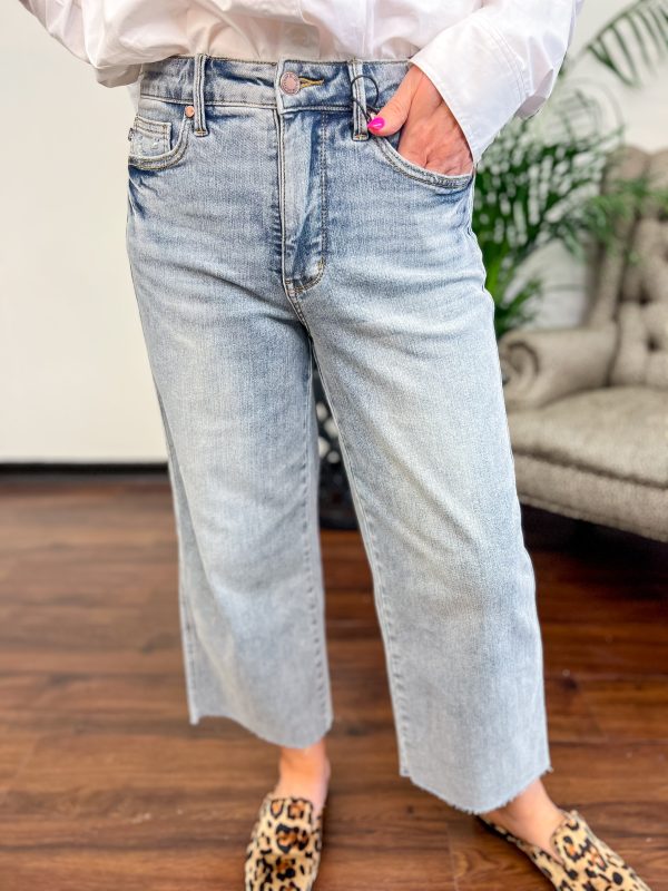 [Judy Blue] Flattering Tummy Control Crop Wide Denim Online Sale