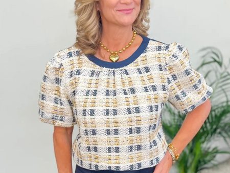 Love Interest Tweed Top-Navy For Sale