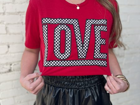 Funky Checkered Love Tee-Red For Sale