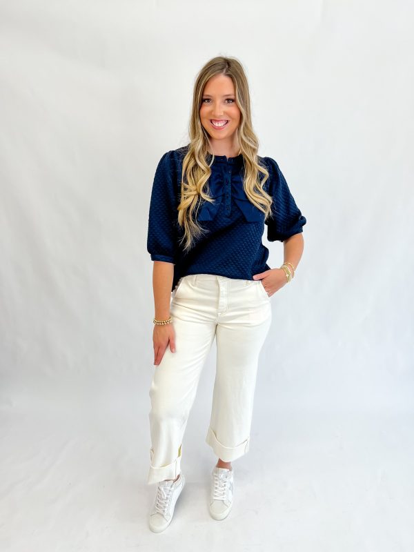 Navy Charm Textured Top Discount