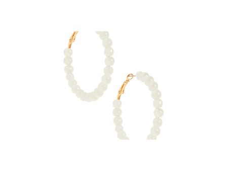 Lexi Glass Bead Hoop Earring-White For Cheap