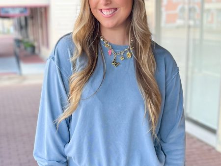 Laid Back Sweatshirt-Blue Gray Discount