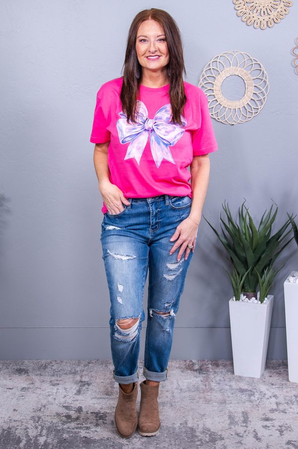 Winter Is Coming Bubble Gum Bow Printed Graphic Tee - A3805BG Hot on Sale