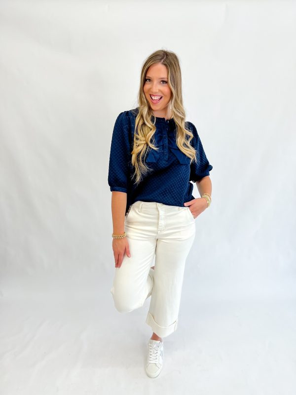 Navy Charm Textured Top Discount