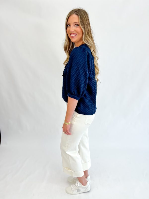 Navy Charm Textured Top Discount